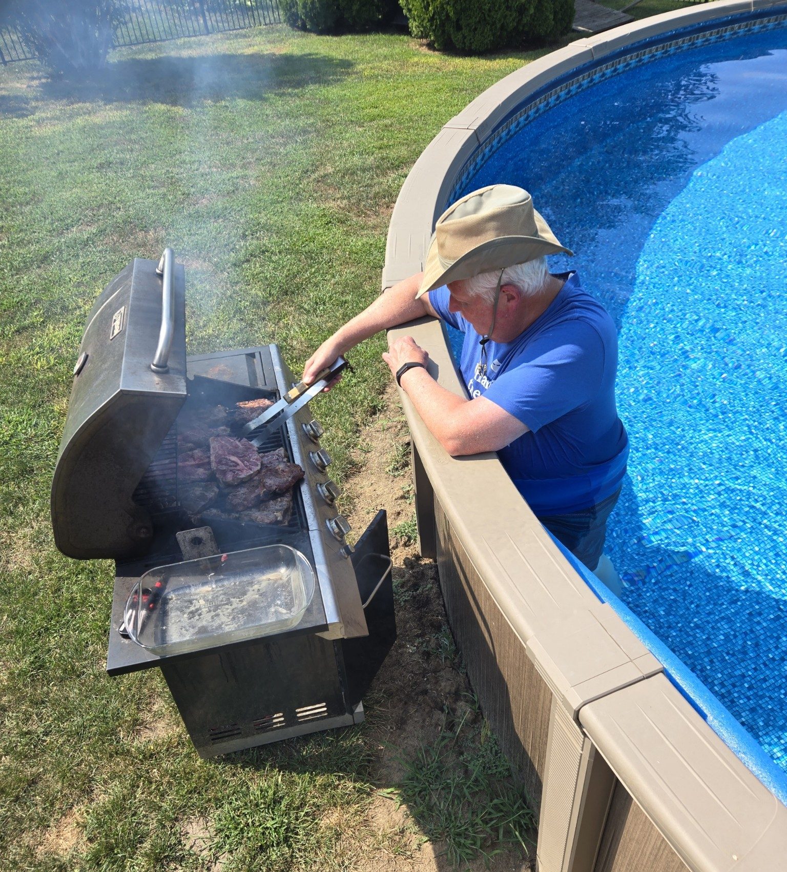 Original PoolBQue setup showing a poolside barbecue