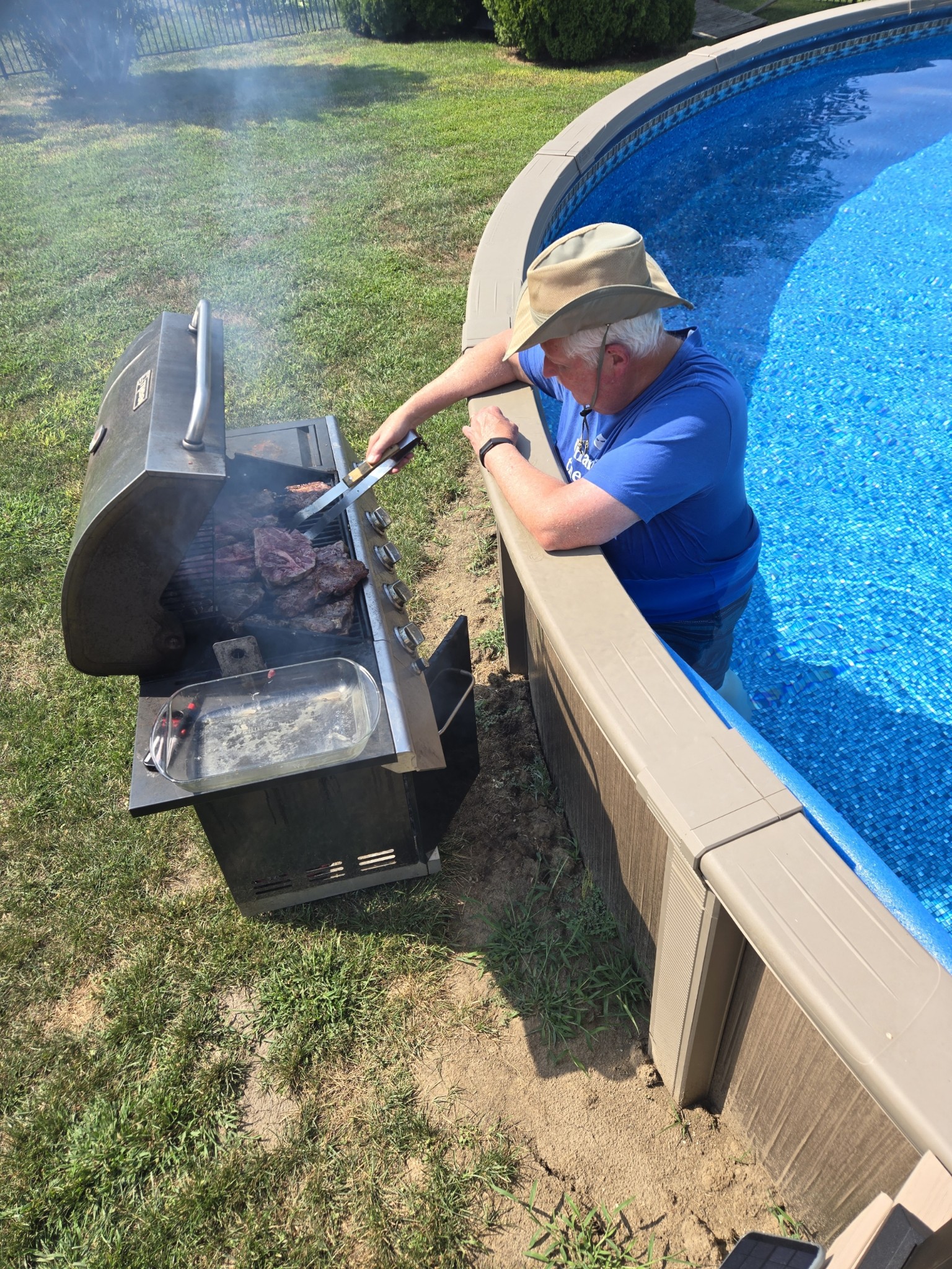 Original PoolBQue setup showing a poolside barbecue